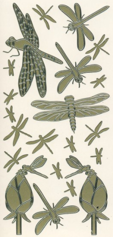 Sticker Libellen - gold <br> 1 Bogen 10x23 cm