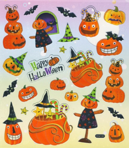 Foliensticker Happy Halloweenbunt mit Silberdruck1 Bogen 22x15 cm