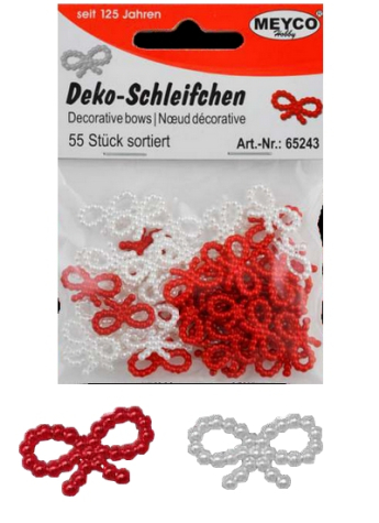 Perl-Streuteile "Deko-Schleifchen" rot + weiß sortiert - ca. 55 Stück
