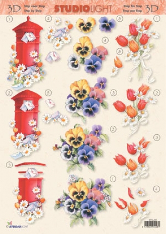 3-D Etappen-Bogen <br> Blumen + Briefkasten <br> 1 Bogen 21x29,7cm