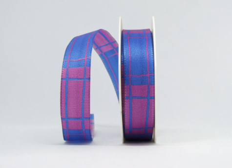 Karoband pink/blau - 25 mm breit - 1 Meter