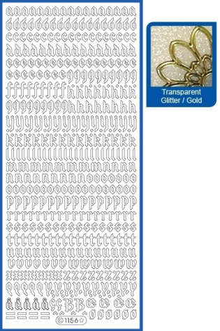 Glitter-Sticker Klein-Buchstaben gotisch - 1156 <br> transparent/gold