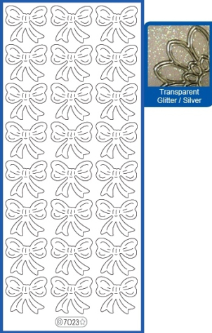Glitter-Sticker Schleifen - 7023 <br> transparent/silber