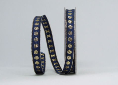Uniband 'Punkte' dunkelblau & gold-metallic - 1 Meter