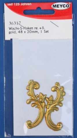 Verzierwachs S-Haken, rechts & links  48 x 20 mm - gold - 2 Stück