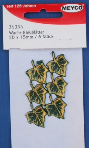 Verzierwachs Efeublätter ca.20 x 15 mm - grün/gold - 6 Stück