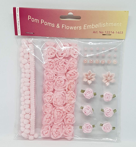 Dekorationsset Pom Poms & Blumen rosa - 30tlg.