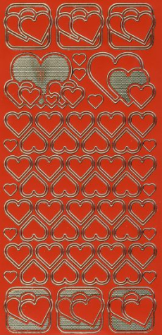 Sticker Herzen - rot/gold   1 Bogen 10x23 cm