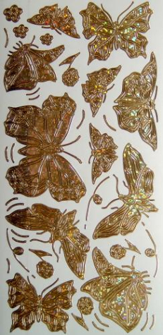 Sticker  Schmetterlinge - hologramm gold/gold <br> 1 Bogen 10x23 cm