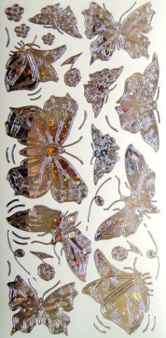 Sticker  Schmetterlinge - hologramm silber/silber <br> 1 Bogen 10x23 cm