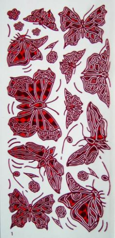 Sticker  Schmetterlinge - hologramm rot/klar   1 Bogen 10x23 cm