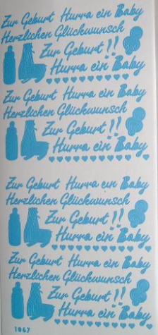 Sticker Zur Geburt - hellblau/klar <br> 1 Bogen 10x23 cm