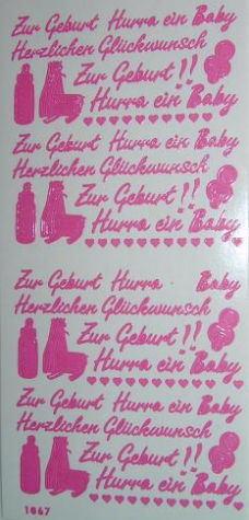 Sticker Zur Geburt - hellrosa/klar <br> 1 Bogen 10x23 cm