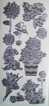 Sticker Sonnenblumen - silber <br> 1 Bogen 10x23 cm