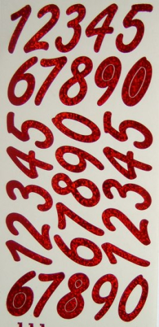 Sticker Zahlen groß - hologramm rot <br> 1 Bogen 10x23 cm