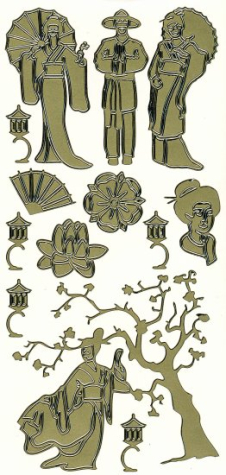 Sticker Asia - Geishas, etc. - gold <br> 1 Bogen 10x23 cm