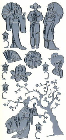 Sticker Asia - Geishas, etc. - silber <br> 1 Bogen 10x23 cm