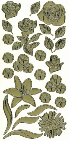 Sticker Blumen - gold <br> 1 Bogen 10x23 cm
