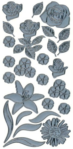 Sticker Blumen - silber <br> 1 Bogen 10x23 cm