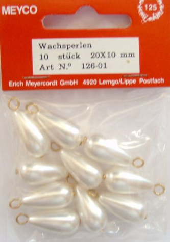 Wachsperlen Tropfen 20x10mm, ca. 10 Stück - perlweiss
