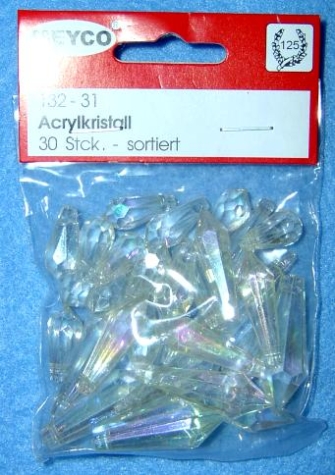Acrylkristall/Diamanttropfen, 4fach sortiert ca. 30 Stück - irisierend