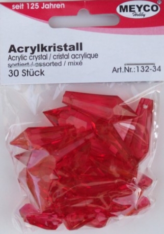 Acrylkristall/Diamanttropfen, 4fach sortiert ca. 30 Stück - rot