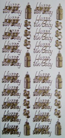 Sticker Hurra ein Baby - gold <br> 1 Bogen 10x23 cm