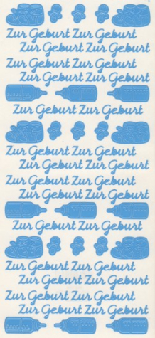 Sticker Zur Geburt - babyblau <br> 1 Bogen 10x23 cm