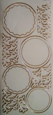 Transparent Sticker Rahmen rund mit Schmetterlinge - gold<br>1 Bogen 10x23 cm
