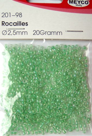 Rocailles Ø 2,5 mm - kristall mit Farbeinzug jade, irisierend