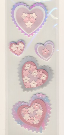 3-D Sticker / Embellishments   Herzen rosa, 5tlg.