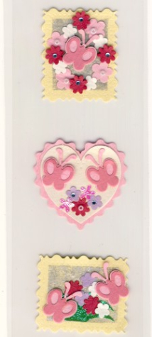 3-D Sticker / Embellishments <br> Herzen & Schmetterlinge rosa, 3tlg.