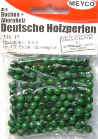 Holzperlen Ø 6 mm, ca. 120 Stück - dunkelgrün
