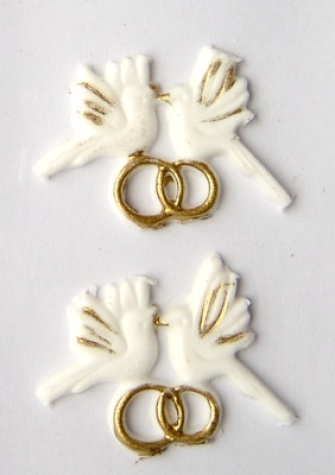 Verzierwachs Taubenpaar mit Ring 35 x 26 mm - weiß/gold - 2 Stück