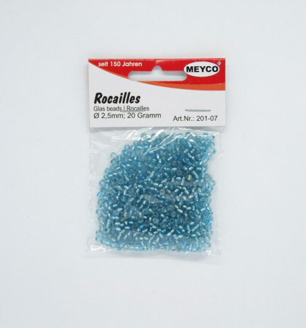 Rocailles Ø 2,5 mm - wasserblau mit Silbereinzug