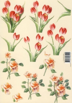 3-D Etappen-Bogen <br> Rosen und Tulpen <br> 1 Bogen 21x29,7cm