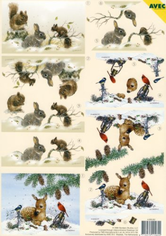 3-D Etappen-Bogen   Tiere im Winter   1 Bogen 21x29,7cm