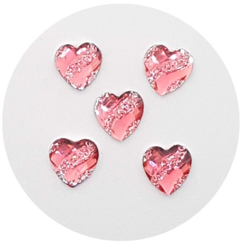 Acryl-Strasssteine mit Reliefmuster, Herzen Ø 11 mm, rosa - ca. 10 Stück