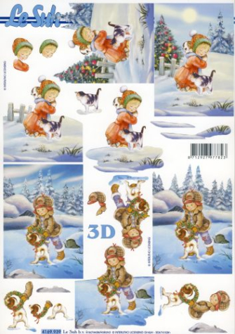3D Bogen - A4 - Le Suh 4169939 - Kinder im Schnee mit Tieren