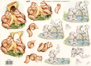 3D Bogen geprägt - TBZ 571169 - Elefanten + Eichhörnchen