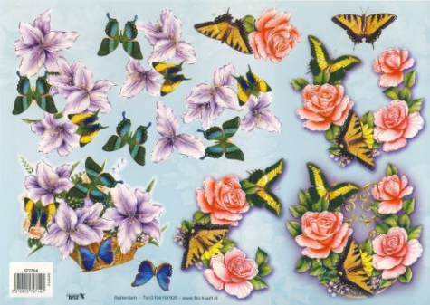 3D Bogen geprägt - TBZ 572714 - Blumen + Schmetterlinge