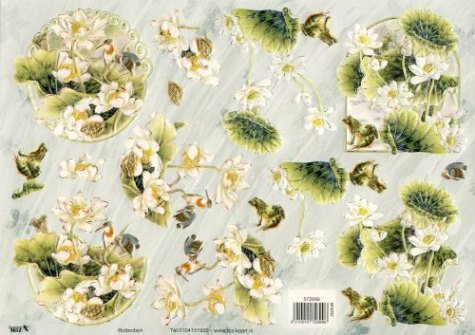 3D Bogen geprägt - TBZ 572899 - Blumen, Frosch + Vögel