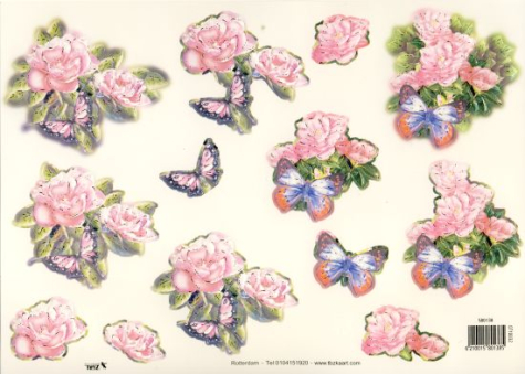 3D StanzbogenTBZ 580138 - Rosen + Schmetterlinge1 Bogen geprägt, vorgestanzt