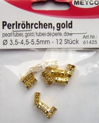 Perlröhrchen 3fach sortiert, ca. 12 Stück - gold