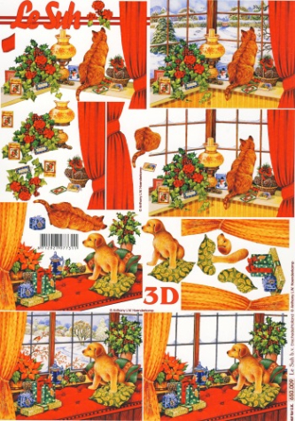 3D Bogen - A4 <br> Le Suh 650009 <br> Hund und Katze am Fenster