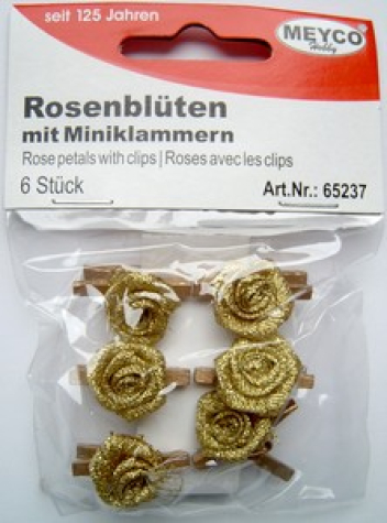 Rosenblüten mit Miniklammern - 6 Stück
