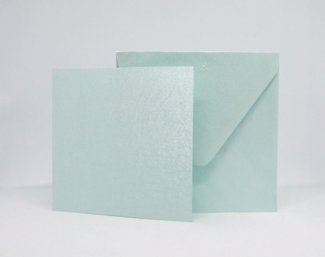 4 Quadratische Karten mit Umschlag - hellblau perlmutt