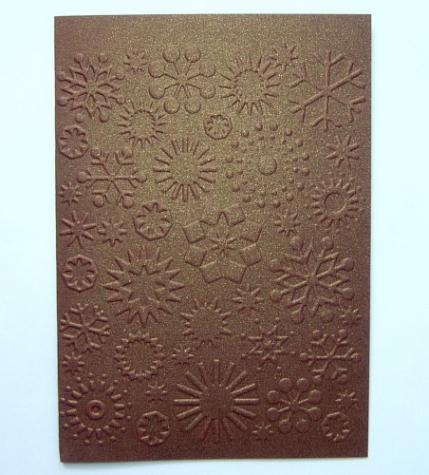 10 Metallic-Perlmutt-Doppelkarten A6 mit Prägemotiv *Schneeflocken* - bronze/bordeaux