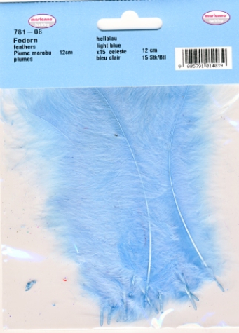 Marabufedern ca. 12 cm - hellblau br  15 Stück im SB-Beutel