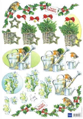 3D Bogen Merry Christmas - Rotkehlchen & Tannenbaum